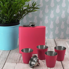Load image into Gallery viewer, 6oz Matte Pink Hip Flask Gift Set - Engrave.ie
