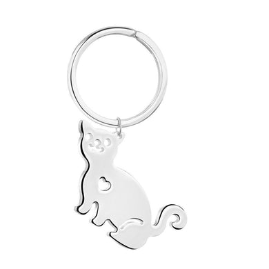 Silverplate Cat  Keyring - Engrave.ie