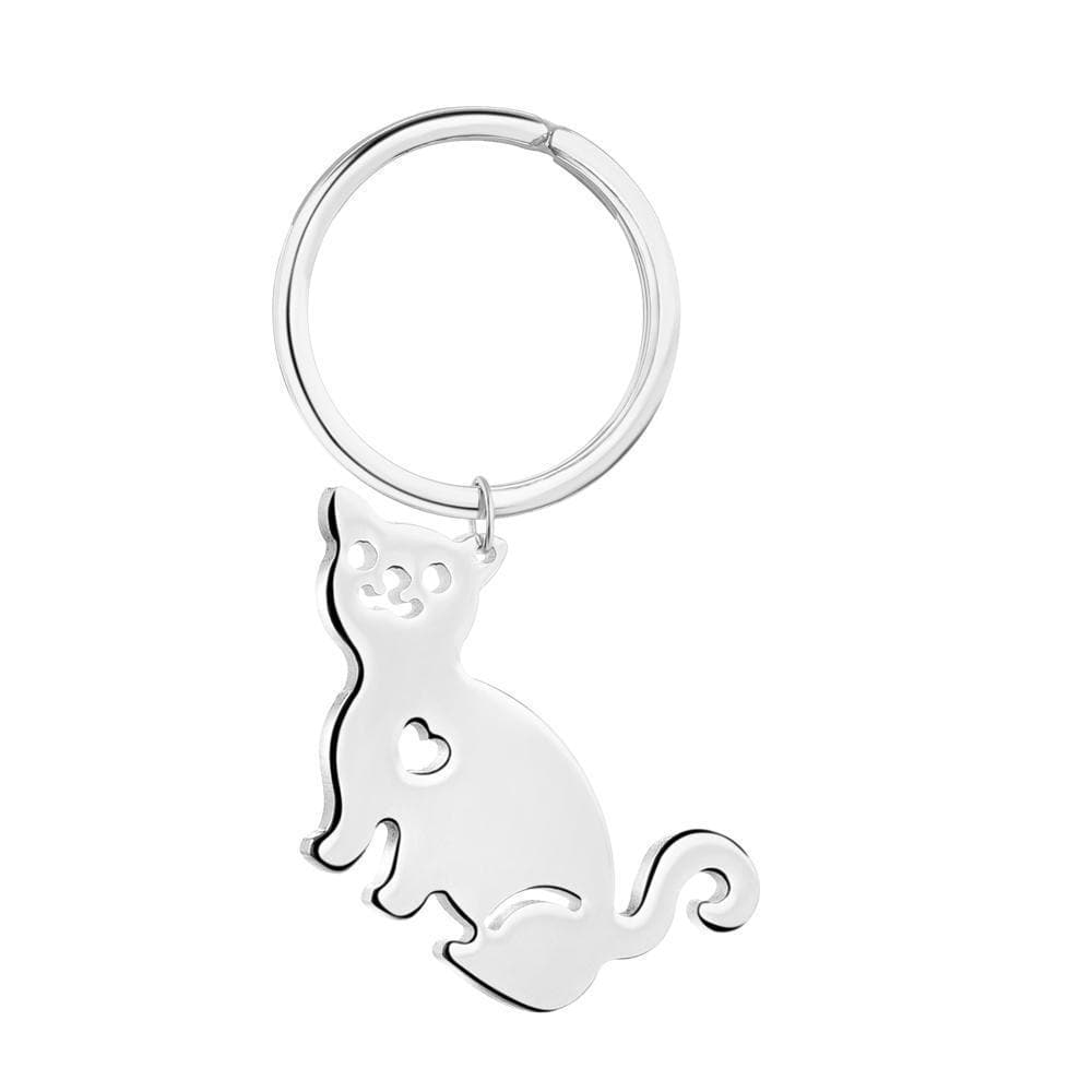 Silverplate Cat  Keyring - Engrave.ie