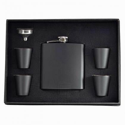 6oz Matte Black Hip Flask Gift Set with Cups and Funnel - Engrave.ie