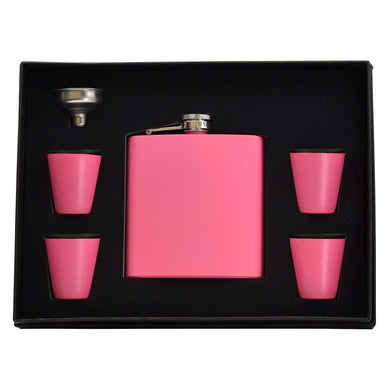 6oz Matte Pink Hip Flask Gift Set - Engrave.ie