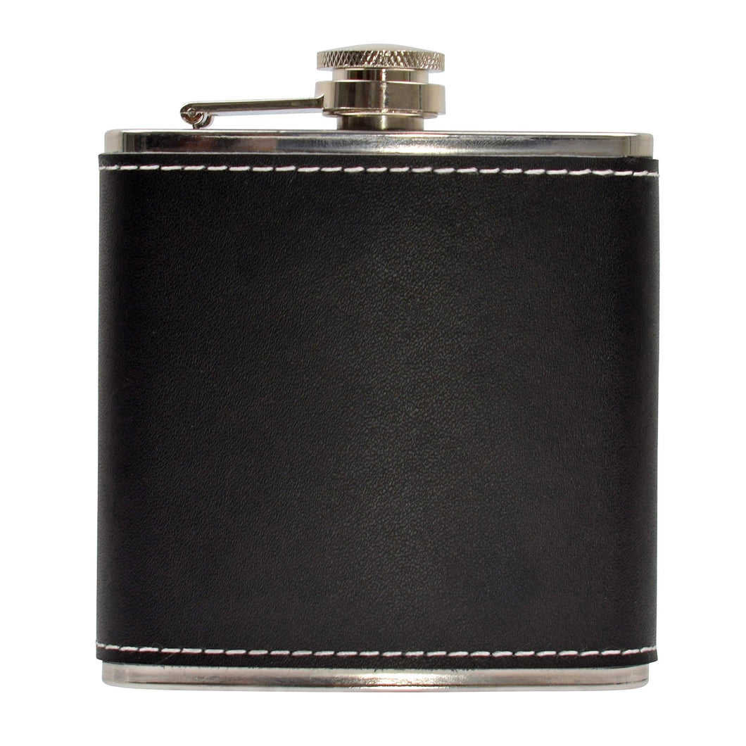 LEATHER 6OZ FLASK BLACK - Engrave.ie