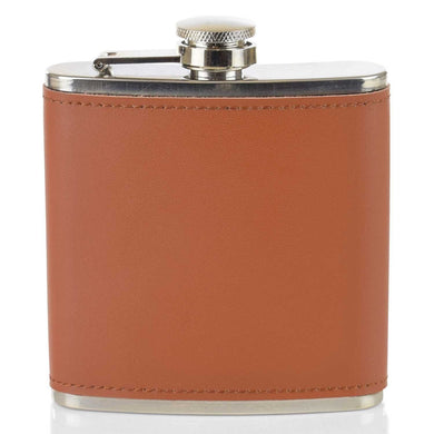 LEATHER 6OZ FLASK TAN - Engrave.ie