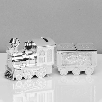 SILVER PLATED TRAIN MONEY BOX & TOOTH/CURL CARRIAGE - Engrave.ie