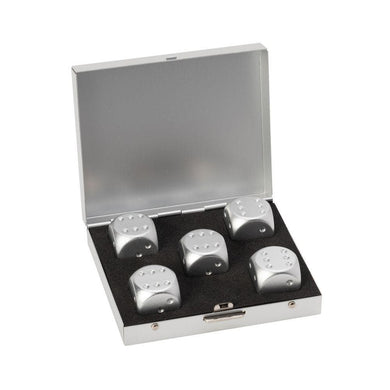 MAD MAN SILVER BRUSHED STAINLESS STEEL DICE SET - Engrave.ie