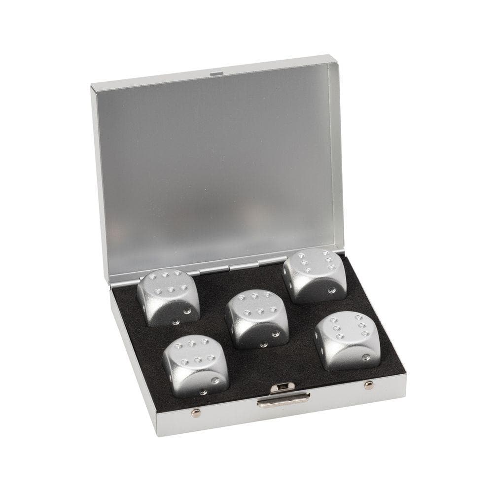 MAD MAN SILVER BRUSHED STAINLESS STEEL DICE SET - Engrave.ie